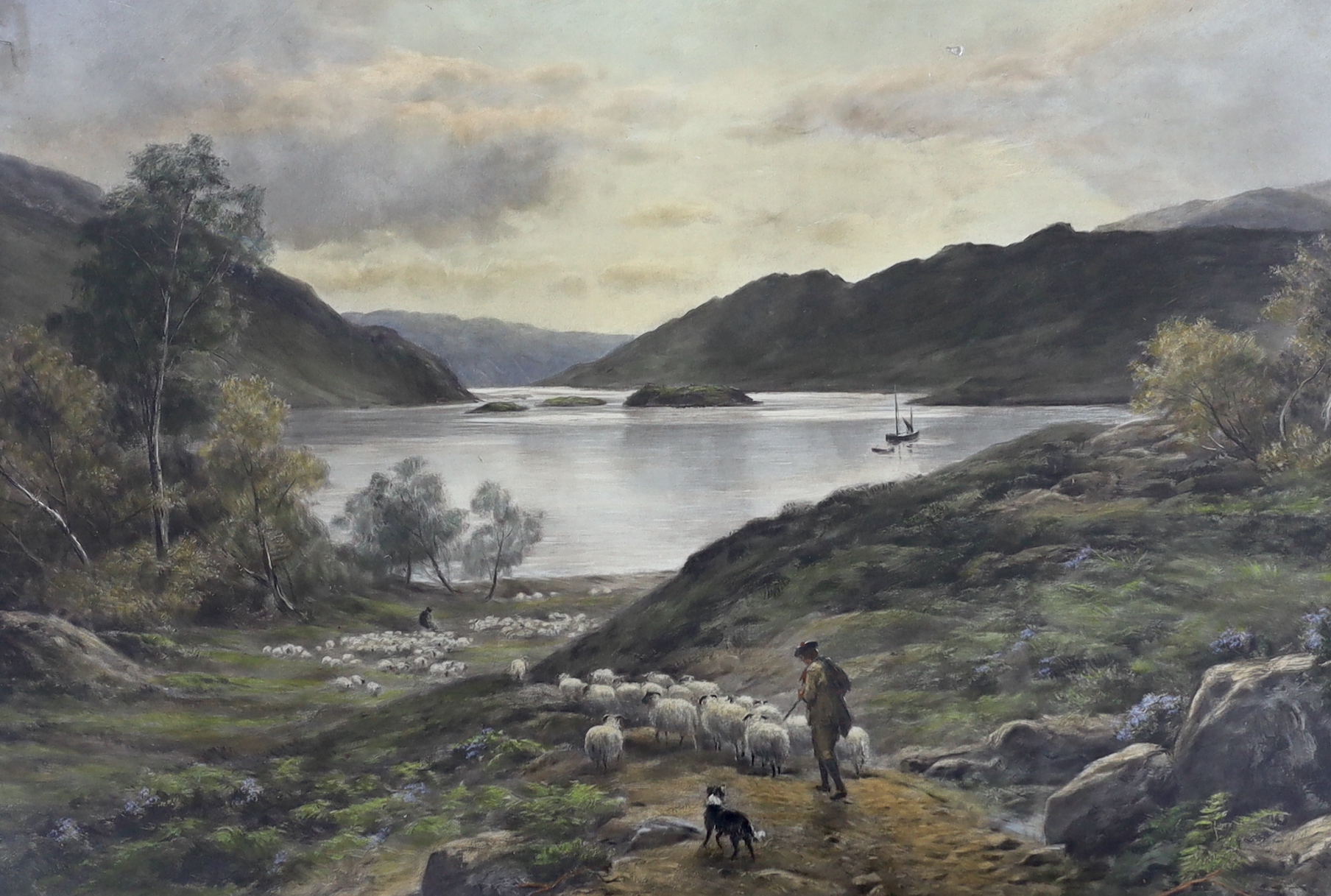 John Macwhirter (1839-1911), pair of colour photolithographs, Shepherds passing lochs, 41 x 63cm